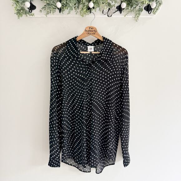 Cabi Style #4716 Black and White Mesh Button Down Shirt Star Pattern Size Medium - Picture 1 of 4